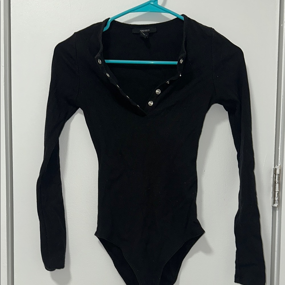 Black Fitted Polo Bodysuit with Buttoned Details